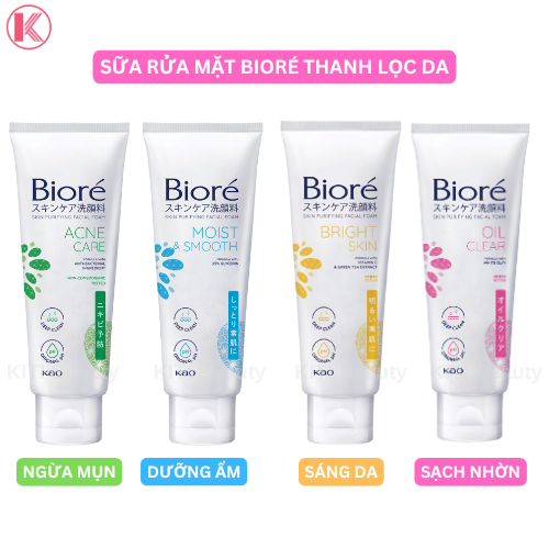 Sữa rửa mặt Biore Thanh Lọc Da 100g - Sạch Nhờn, Ngừa Mụn, Sáng Da, Dưỡng Ẩm